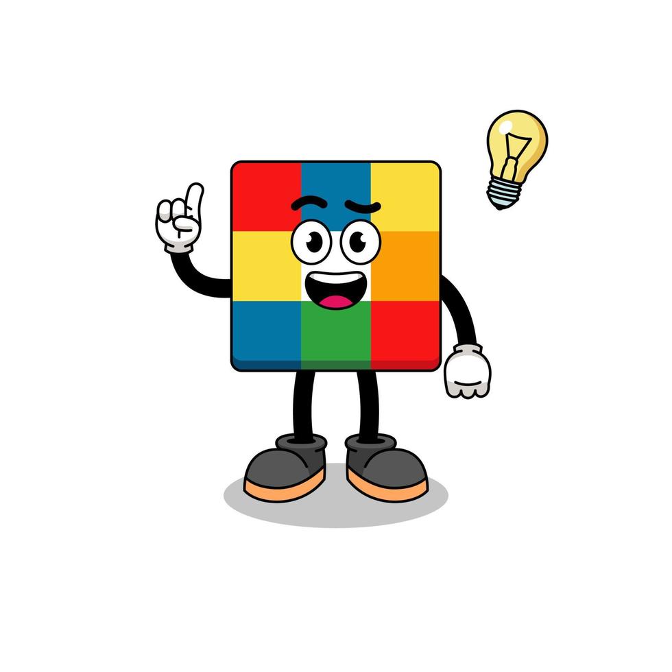 dibujos animados de rompecabezas de cubo con una pose de idea vector