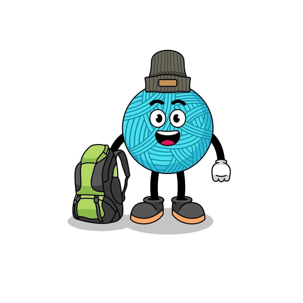 Illustration of yarn ball mascot as a hiker vector