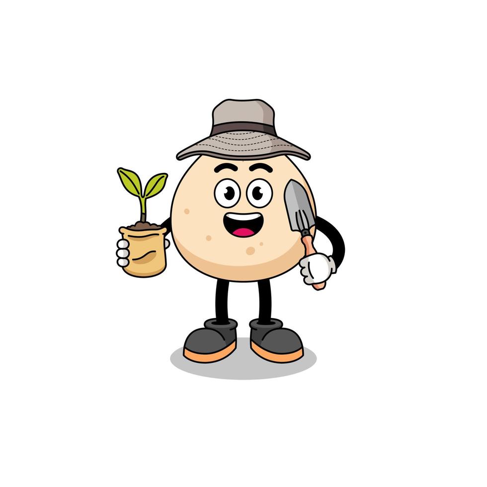 Illustration of meat bun cartoon holding a plant seed vector