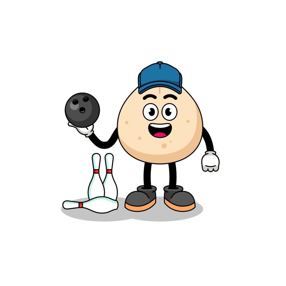 Mascot of meat bun as a bowling player vector