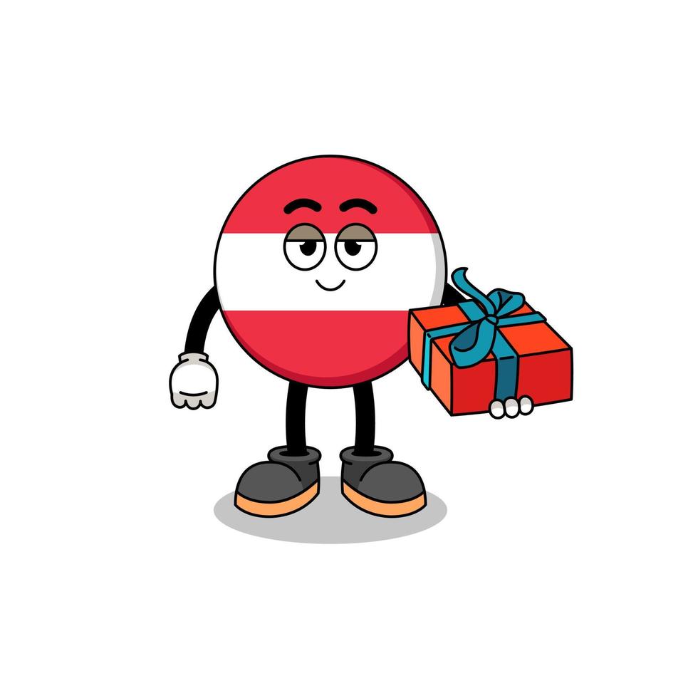 austria flag mascot illustration giving a gift vector