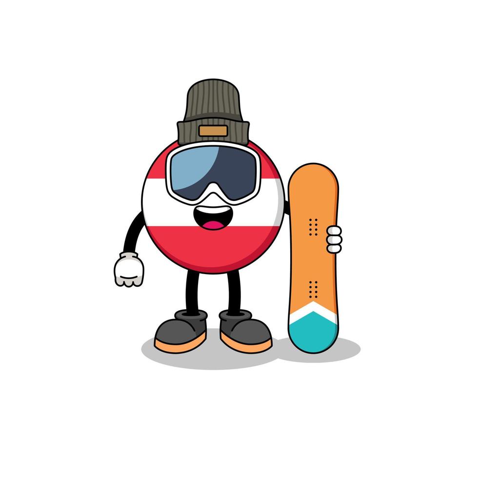 caricatura de mascota de jugador de snowboard de bandera de austria vector