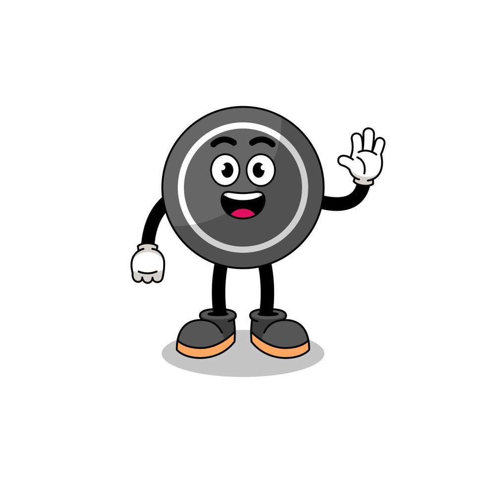 hockey puck cartoon doing wave hand gesture vector