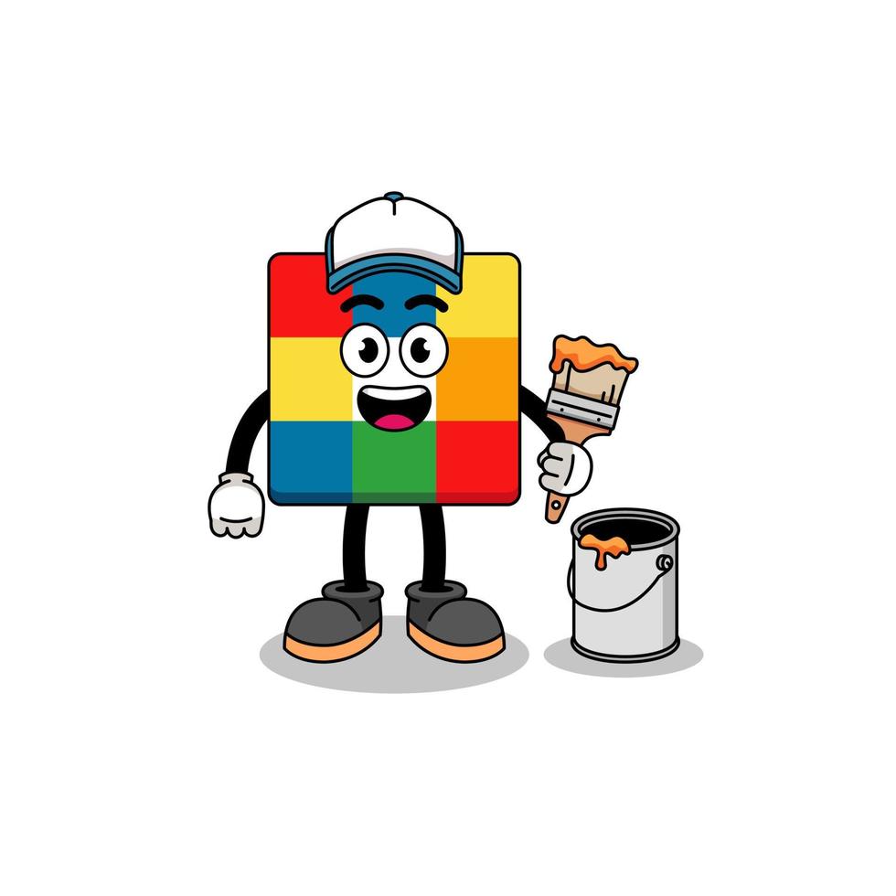 Character mascot of cube puzzle as a painter vector