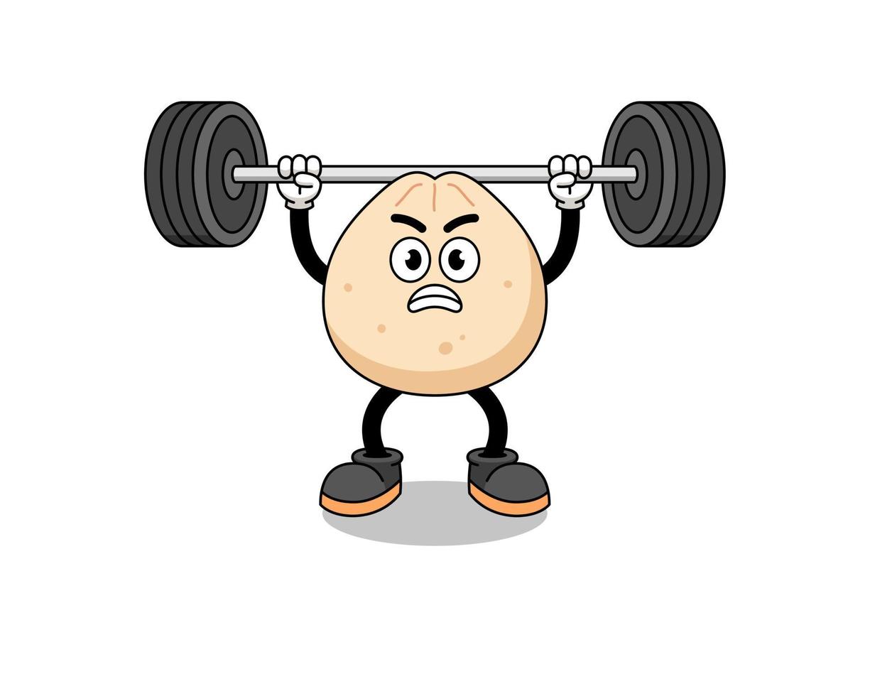 meat bun mascot cartoon lifting a barbell vector