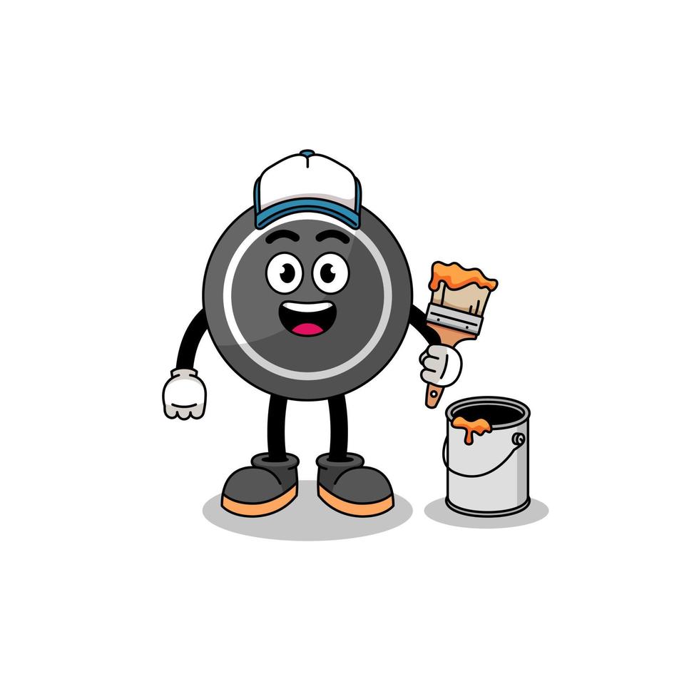 Character mascot of hockey puck as a painter vector