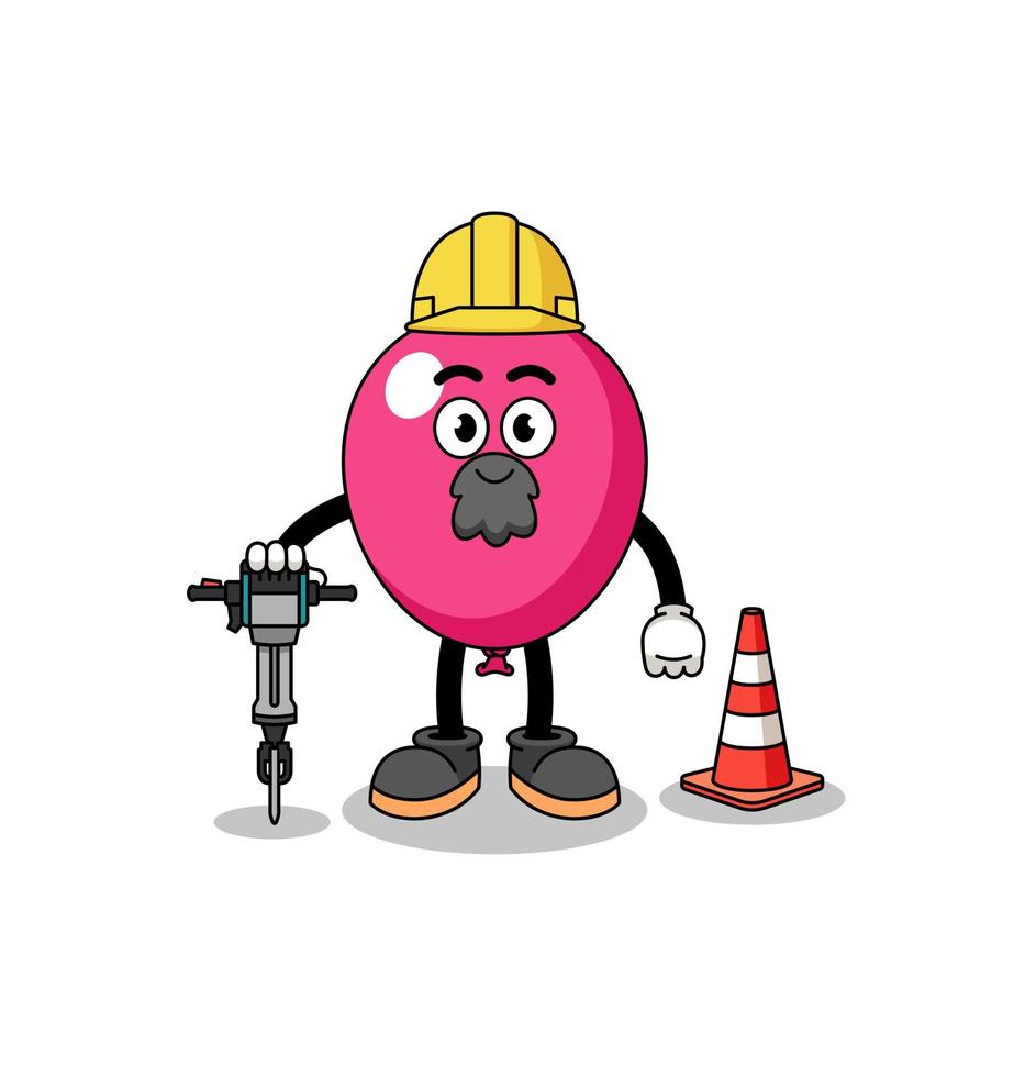 Character cartoon of balloon working on road construction vector