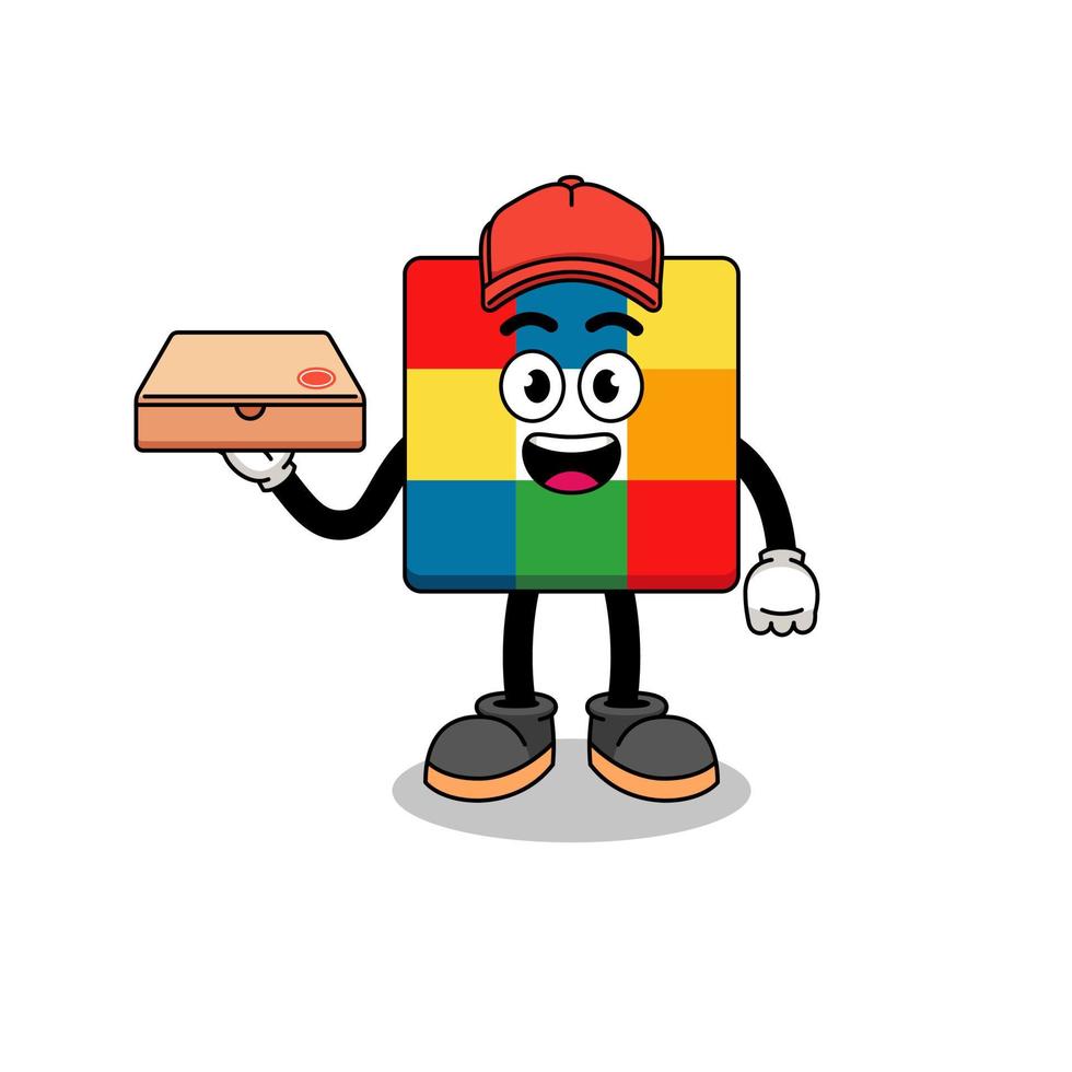 cube puzzle illustration as a pizza deliveryman vector