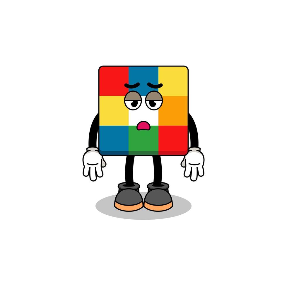 cube puzzle cartoon with fatigue gesture vector