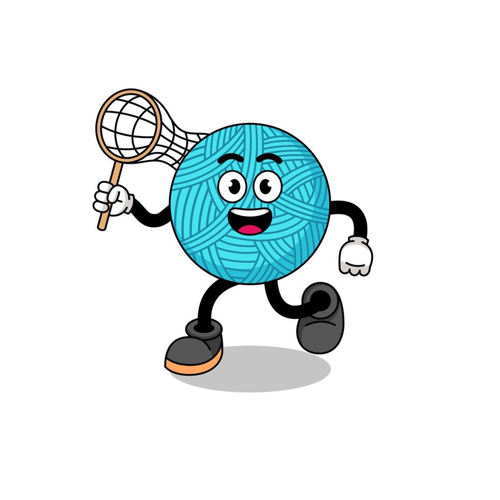 Cartoon of yarn ball catching a butterfly vector