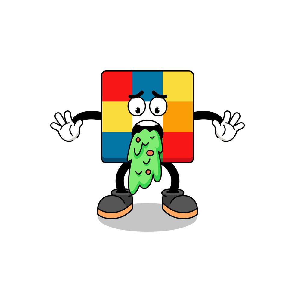 cube puzzle mascot cartoon vomiting vector