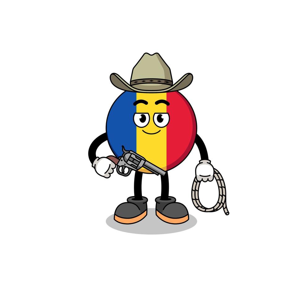 mascota del personaje de la bandera de rumania como un vaquero vector