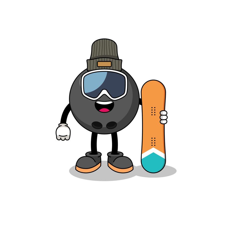 Mascot cartoon of bowling ball snowboard player vector