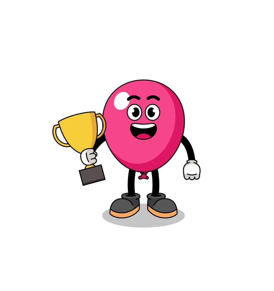 mascota de dibujos animados de globo sosteniendo un trofeo vector