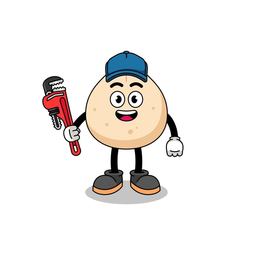 meat bun illustration cartoon as a plumber vector