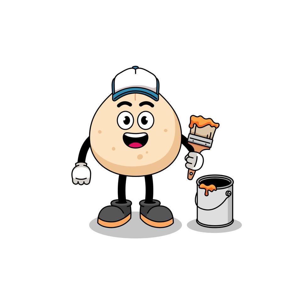 Character mascot of meat bun as a painter vector