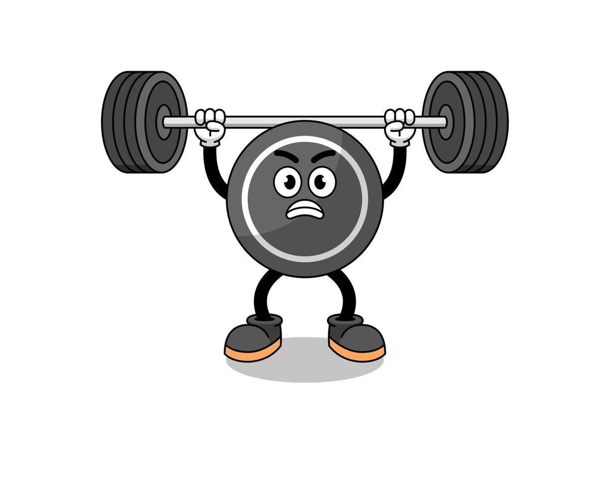 hockey puck mascot cartoon lifting a barbell vector