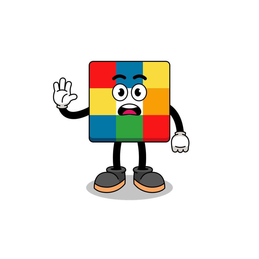 cube puzzle cartoon illustration doing stop hand vector