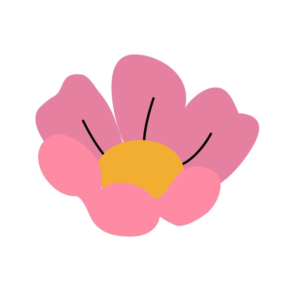 Pink flower in flat style isolated on white background. vector