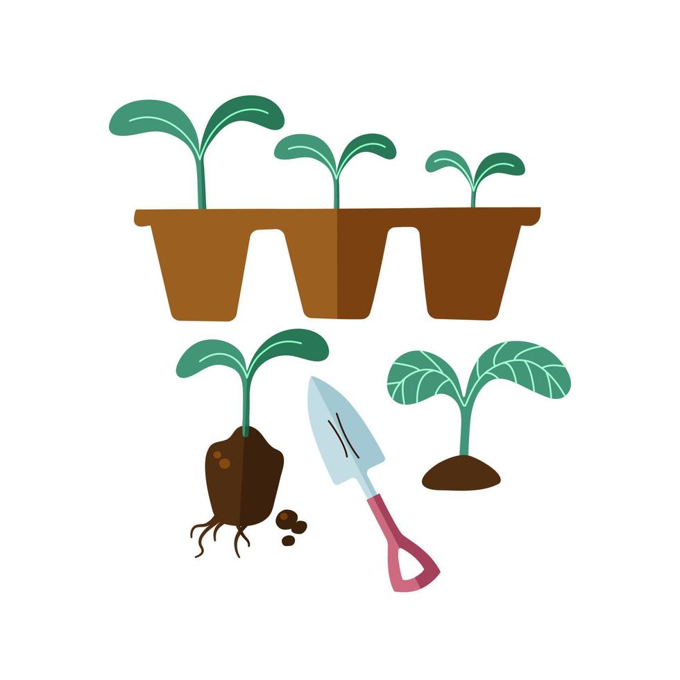Conceptual illustration of planting seedlings in the soil. vector
