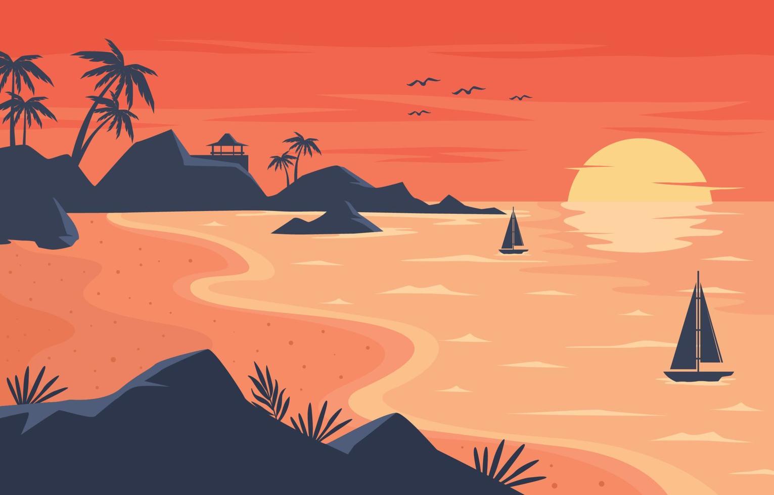 Sunset Beach Scenery Background vector