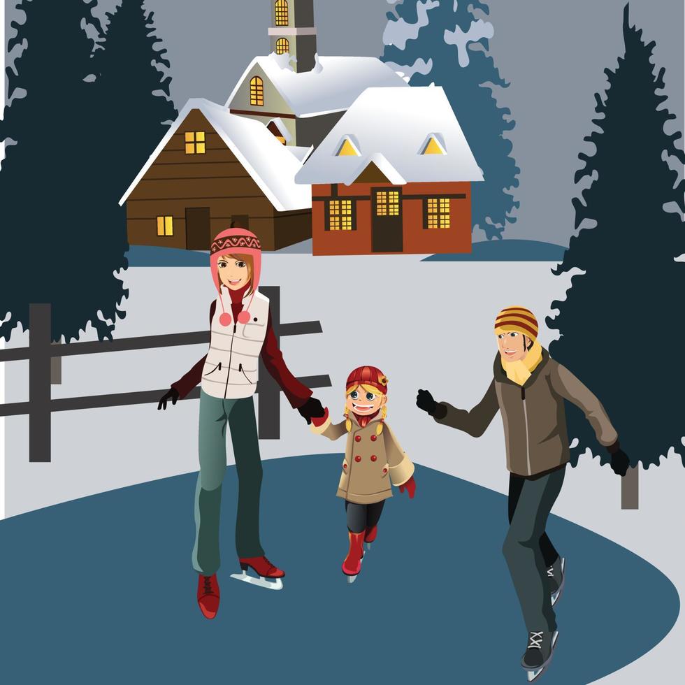 ilustración de una familia de patinaje sobre hielo vector