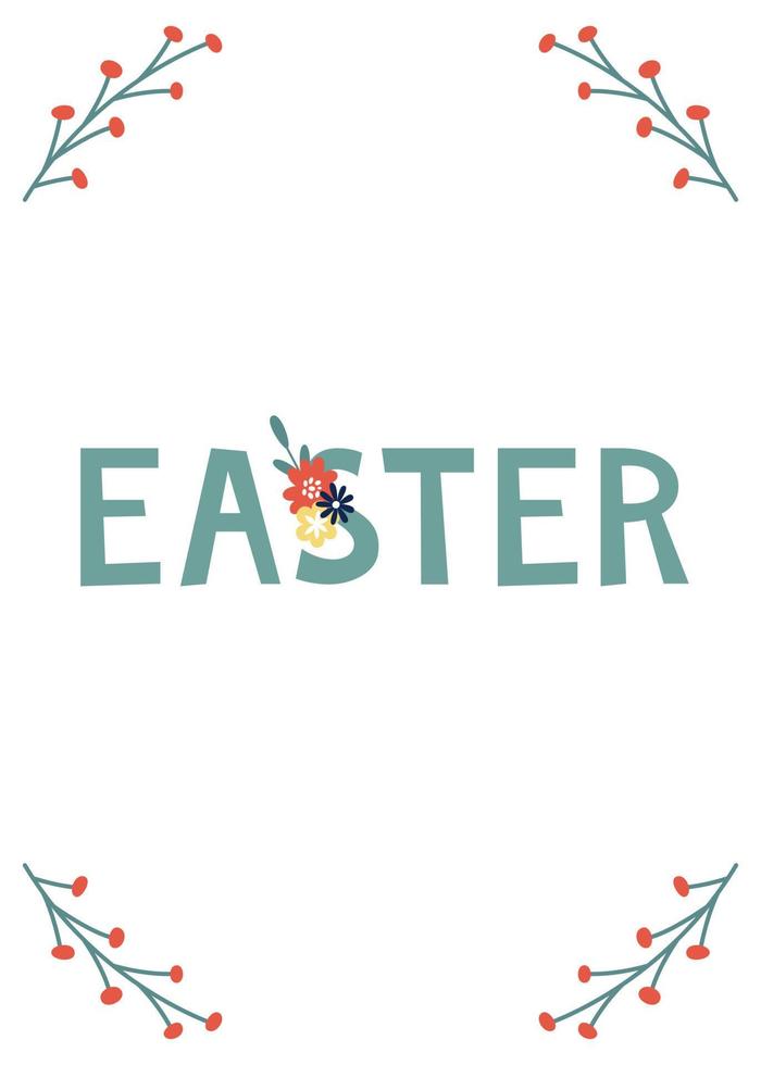 Greeting card with Easter eggs and flower bouquet. Vector illustration for poster or print