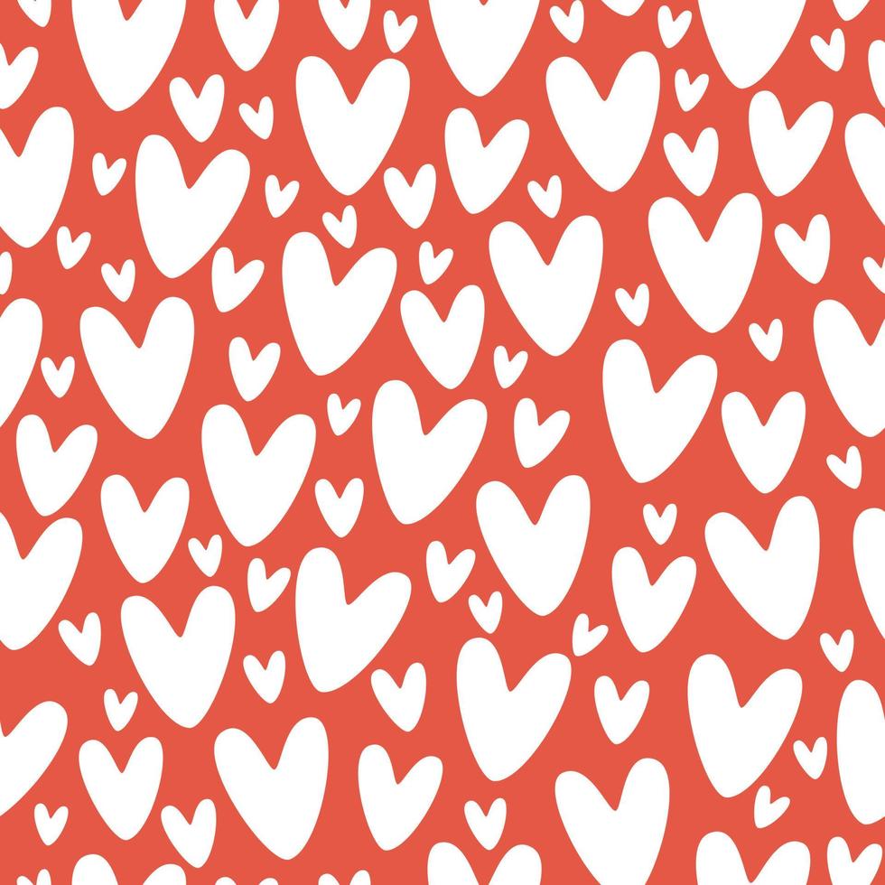 Romantic seamless red pattern with white abstract hearts. Flat vector illustration. Love packaging and wallpaper design