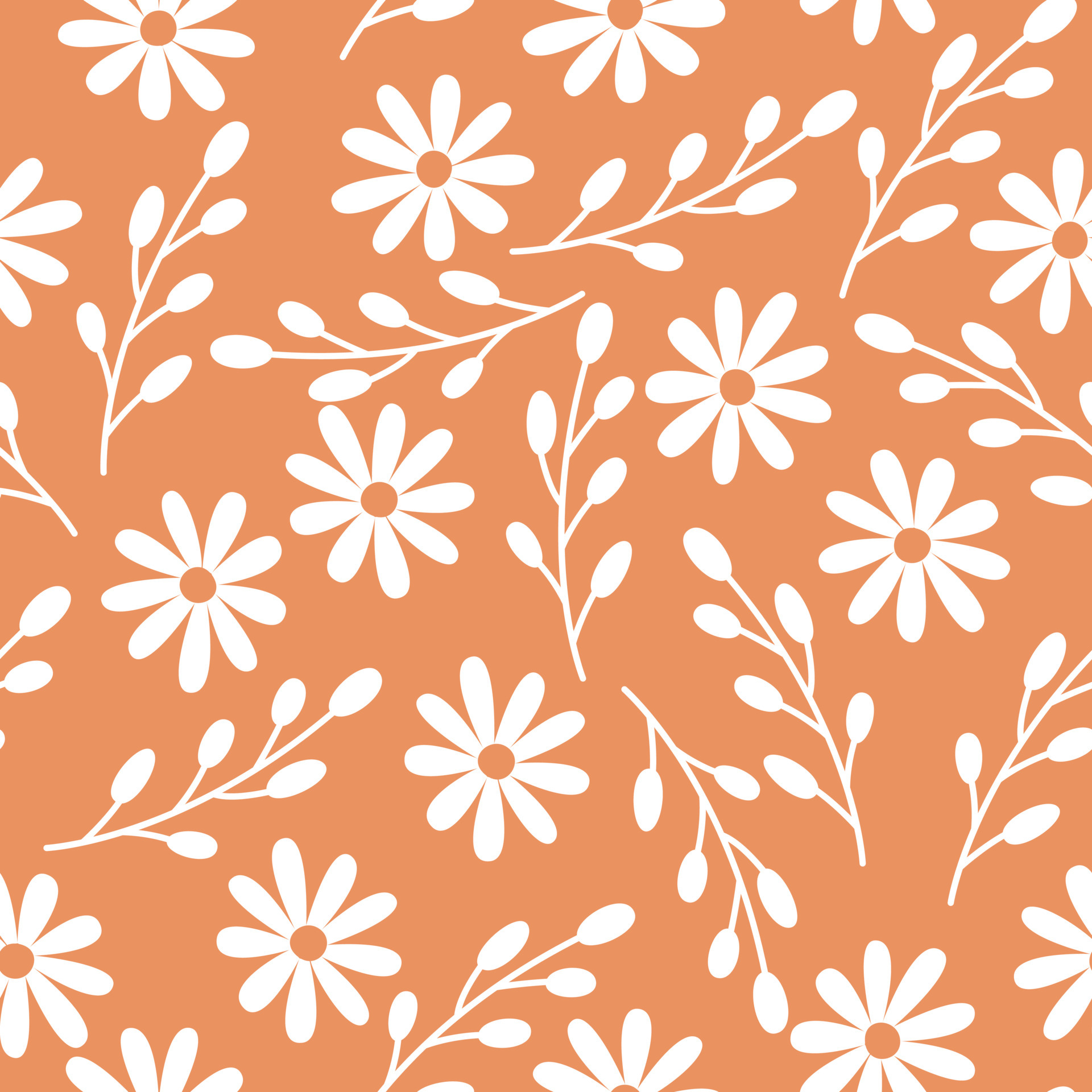Seamless floral spring pattern. White flowers on an orange background