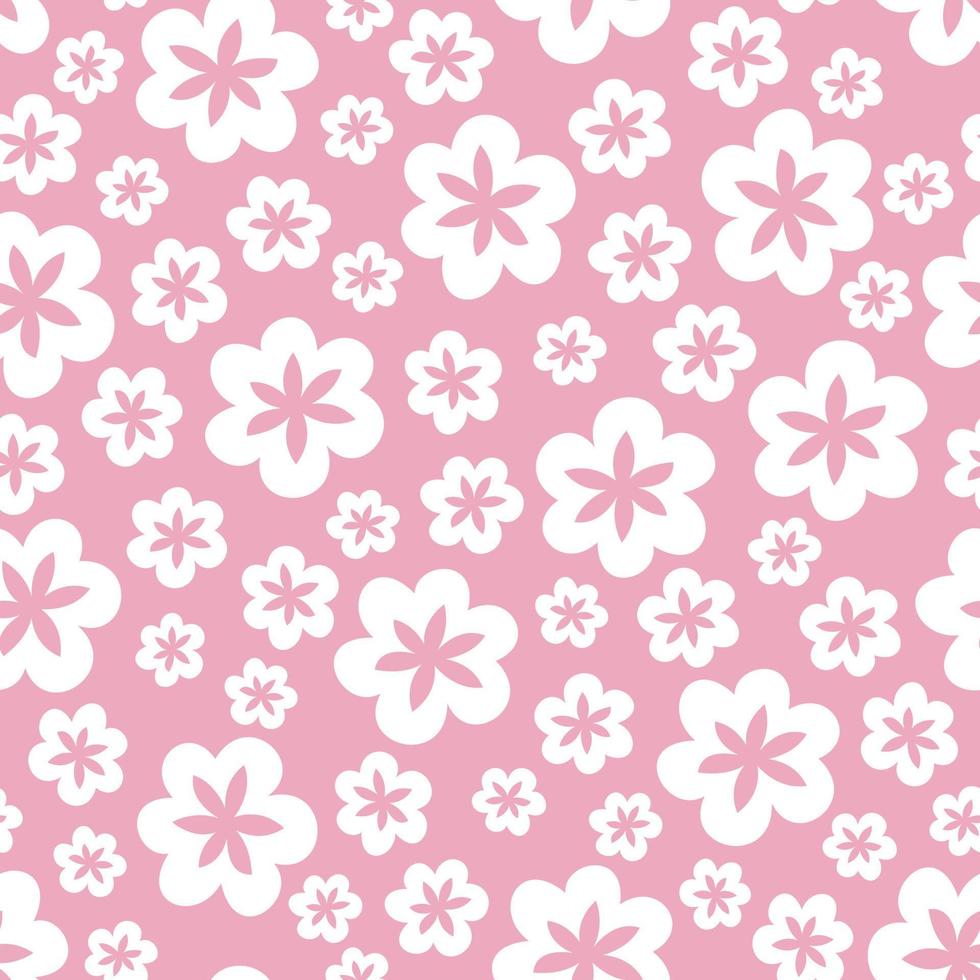 Seamless floral spring pattern. White vector flowers on a pink background.