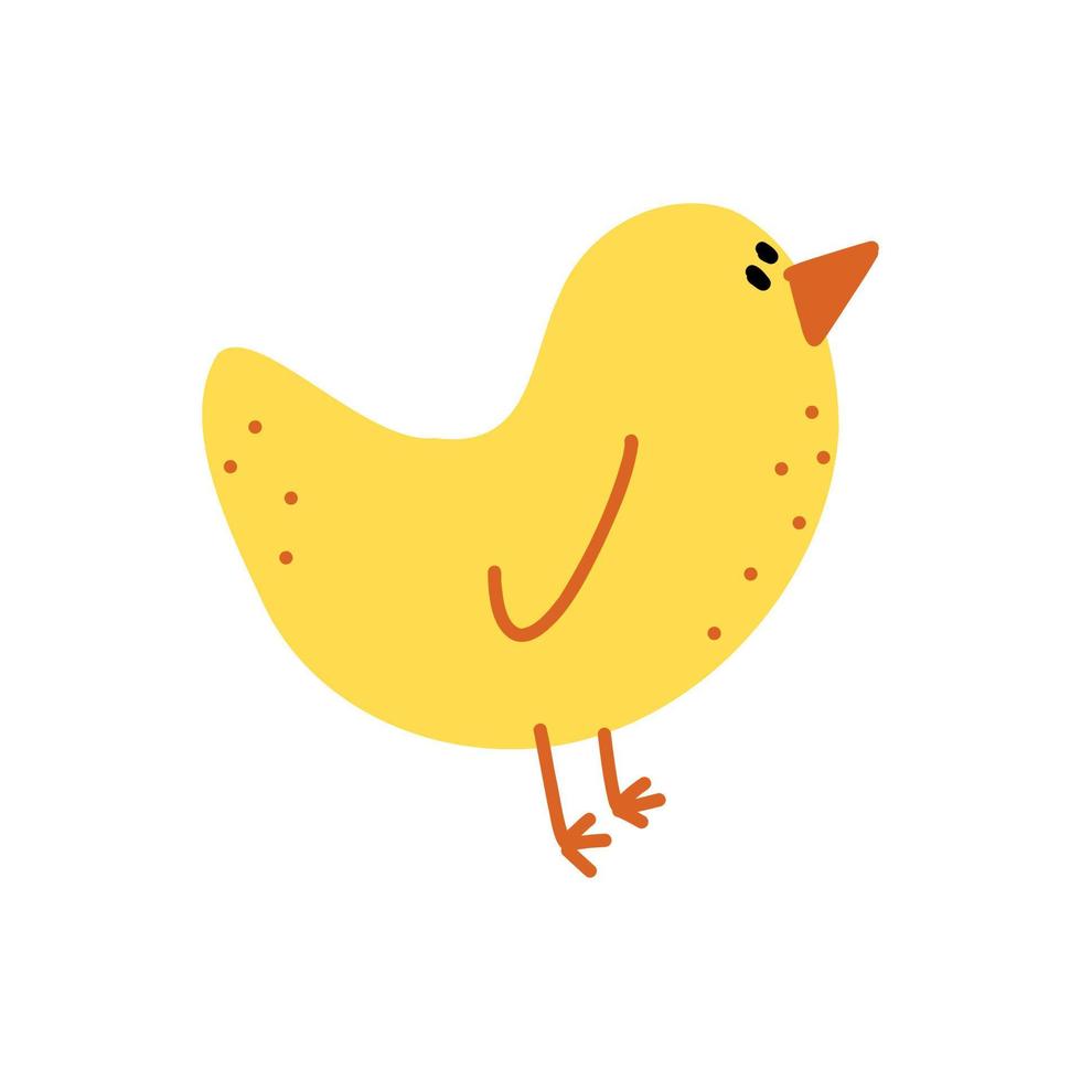 Vector illustration of cute yellow little chicken in cartoon doodle style