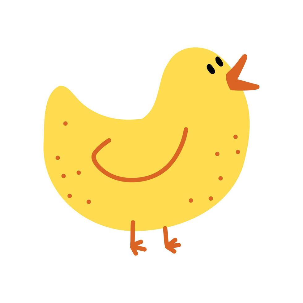 Vector illustration of cute yellow little chicken in cartoon doodle style