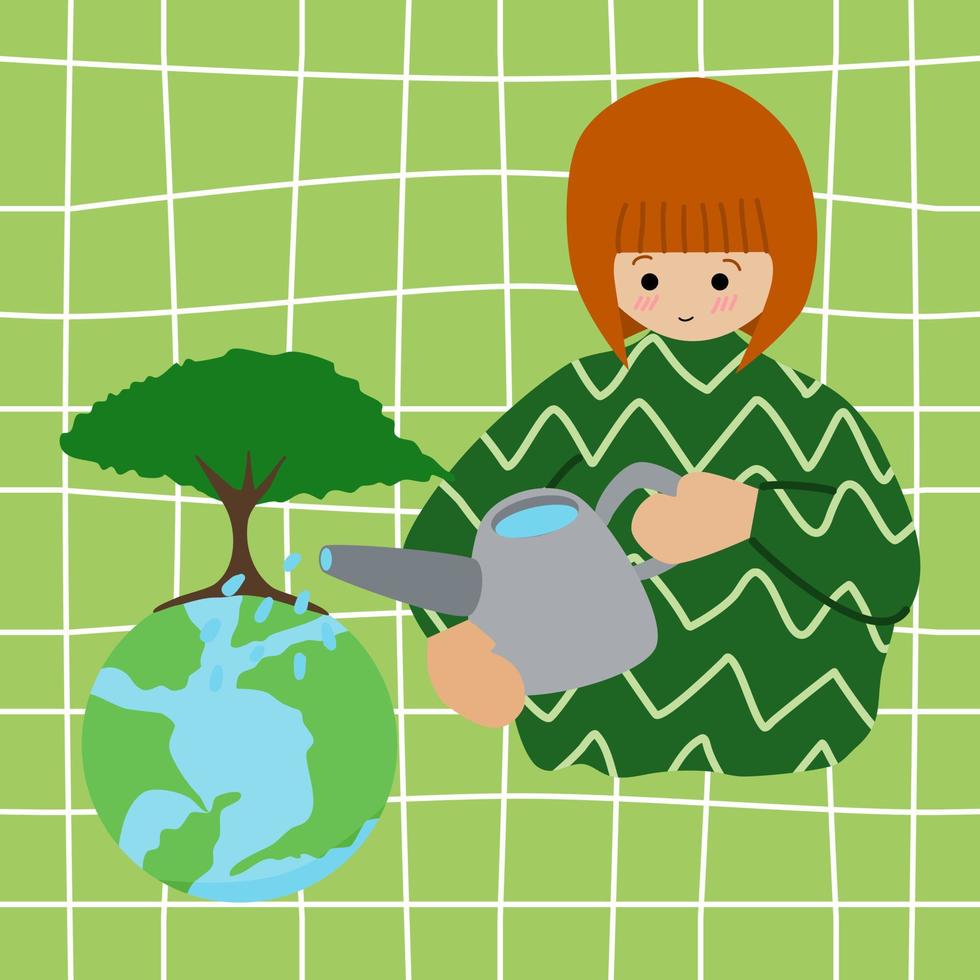 Earth Day. Environmental protection. Vector illustration. Natural care. On a green background.