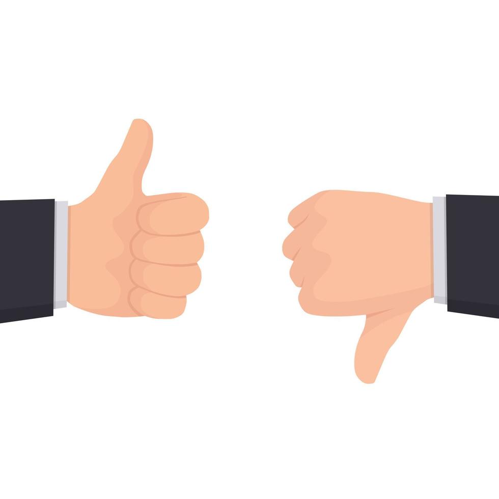 Two hands showing thumbs up and thumbs down signs. vector