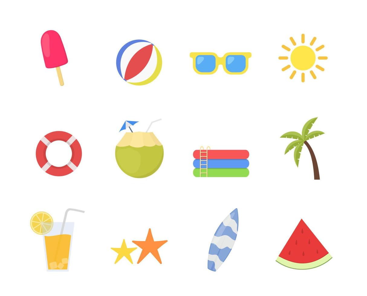 Summer time icon set in Flat style Design vector