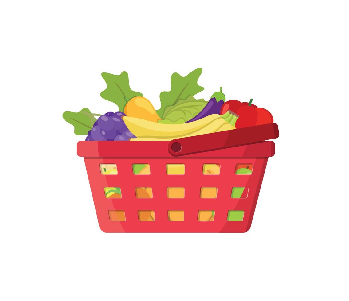 Shopping basket with fruits and vegetables vector