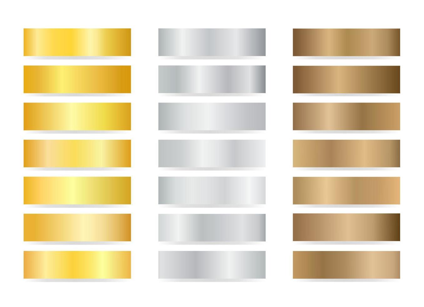 conjunto de gradientes de bronce dorado y plateado. vector