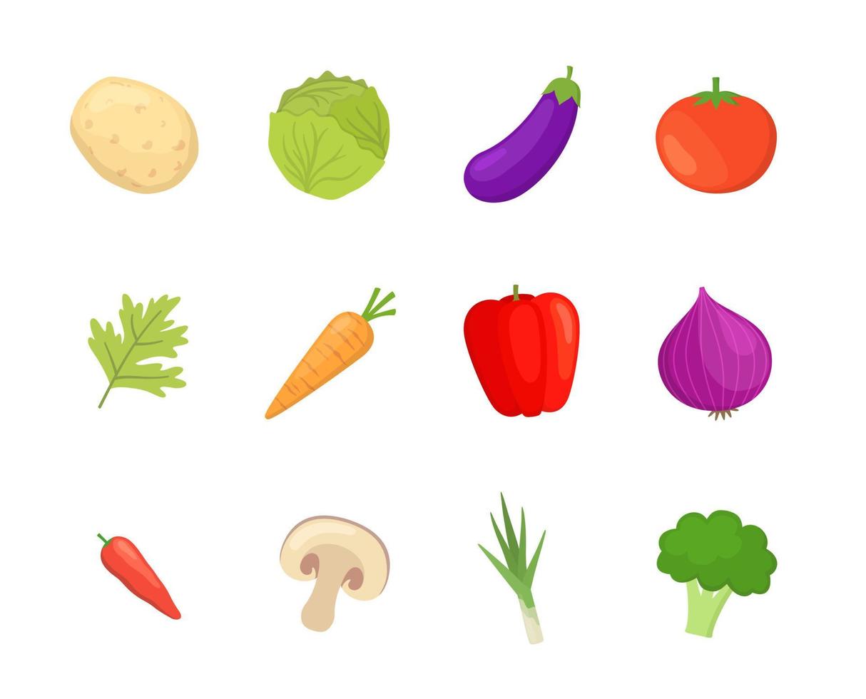 conjunto de iconos de verduras en diseño de estilo plano vector