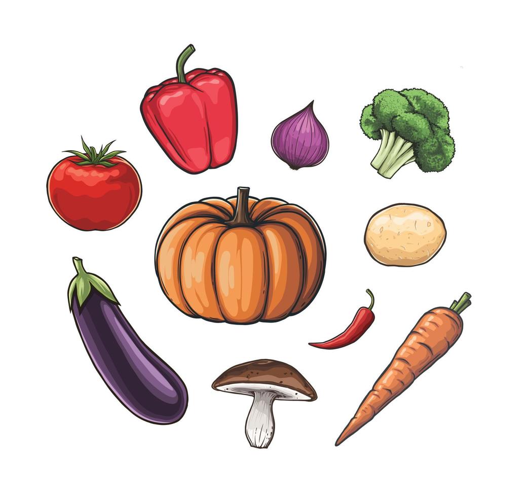 conjunto de estilo de dibujos animados vegetales. aislado sobre fondo blanco. vector