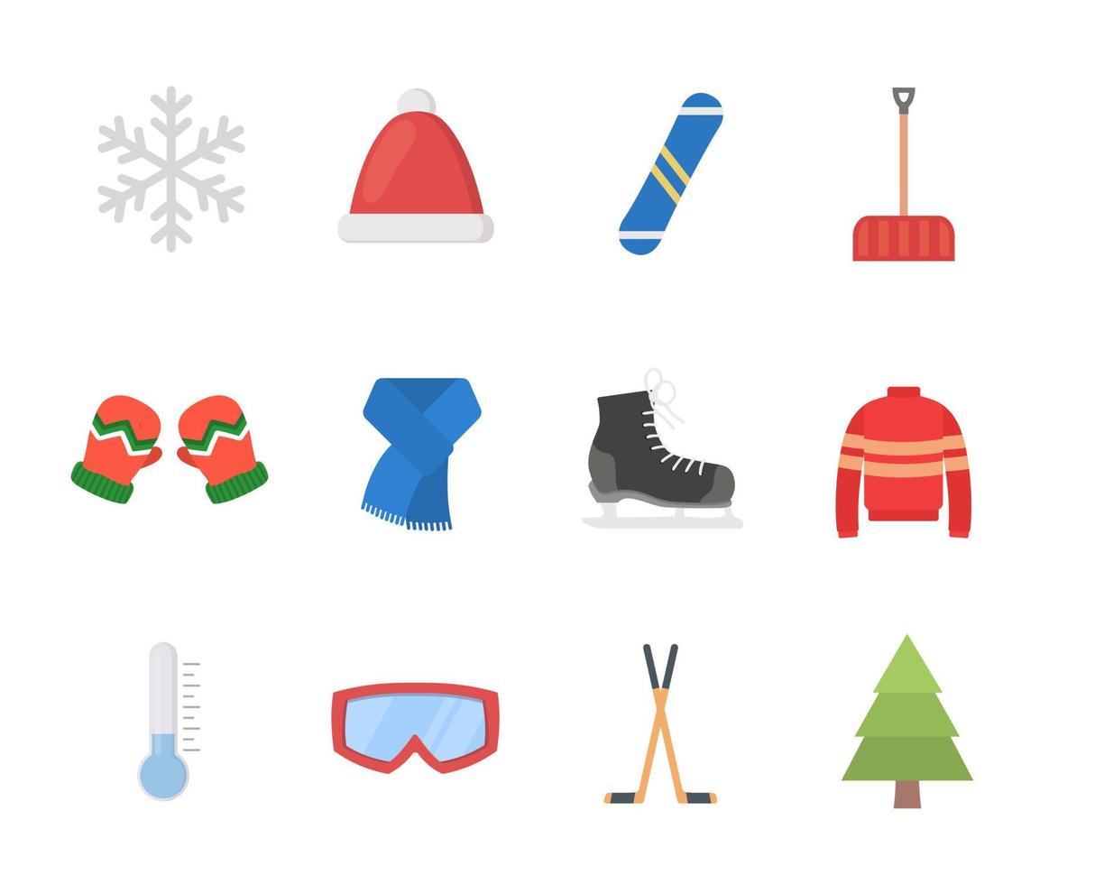 conjunto de iconos de invierno en un diseño de estilo plano vector