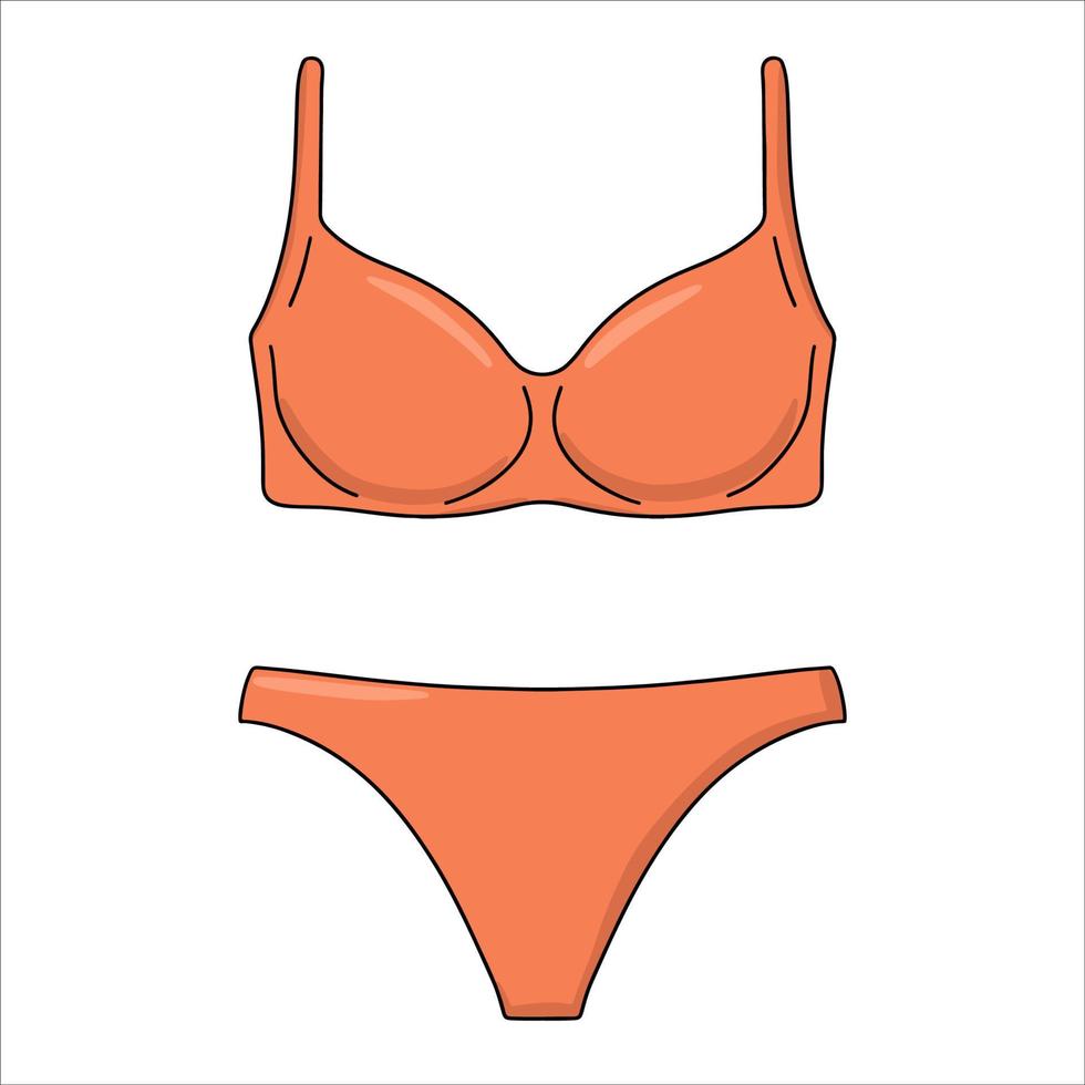 Fashionable and colorful orange swimsuit. Two-piece swimwear , bikini tops and bottoms. Isolated on white background. Stylish swimwear design.Vector illustration. vector