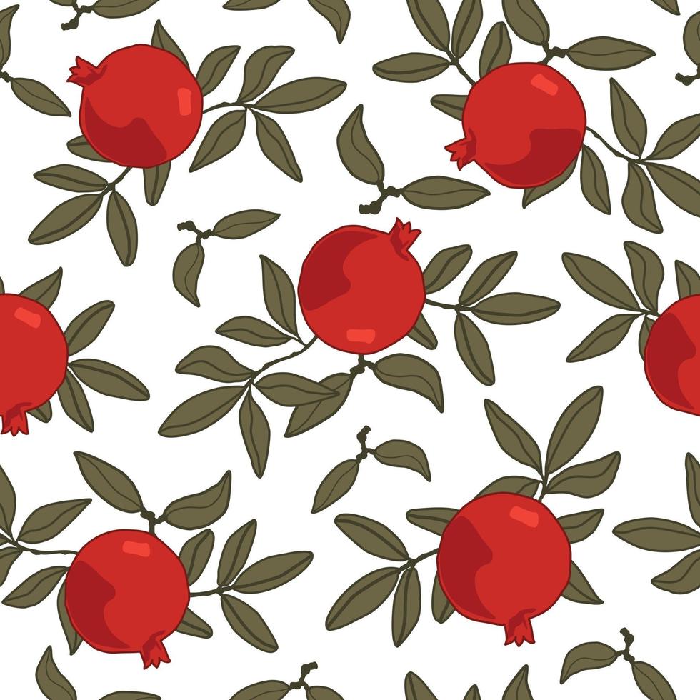 Seamless pattern with pomegranate fruits and seeds illustration. Design for cosmetics, spa, pomegranate juice, health care products, perfume. Transparent background. vector