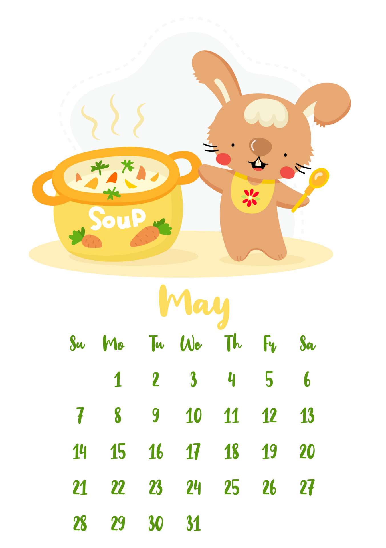 Vertical vector calendar for may 2023 with cute cartoon rabbit cooking a soup. The year of the rabbit according to the Chinese calendar, symbol of 2023. Week starts on Sunday. 6851676 Vector Vertical vector calendar for may 2023 with cute cartoon rabbit cooking a soup. The year of the rabbit according to the Chinese calendar, symbol of 2023. Week starts on Sunday. 6851676 Vector