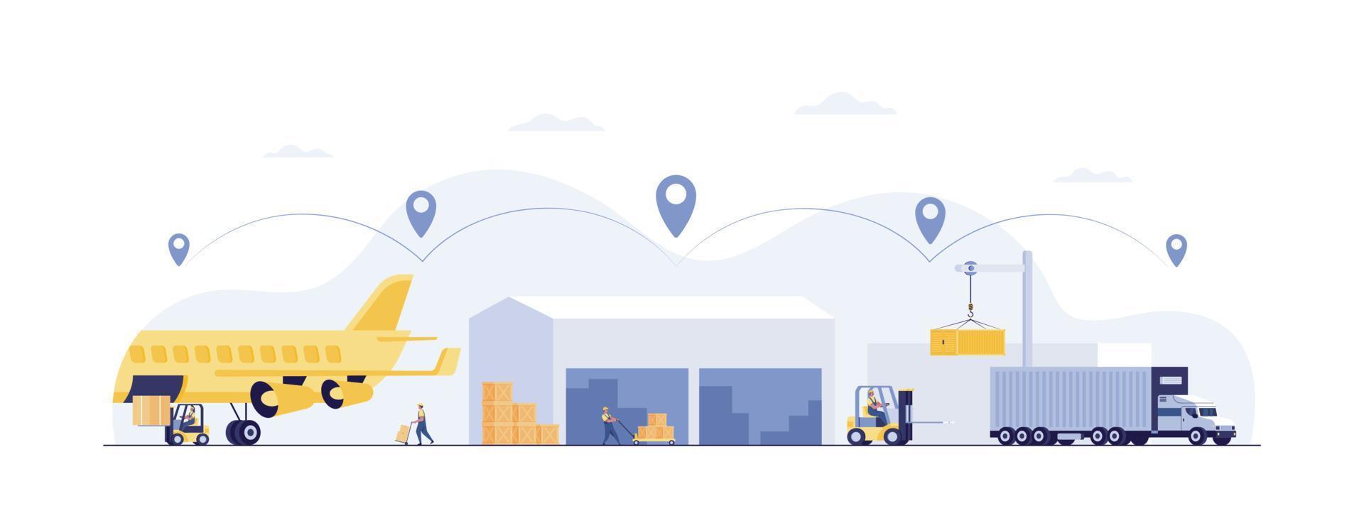 Automated sorting and product control, warehouse, conveyors, industrial robots. vector illustration