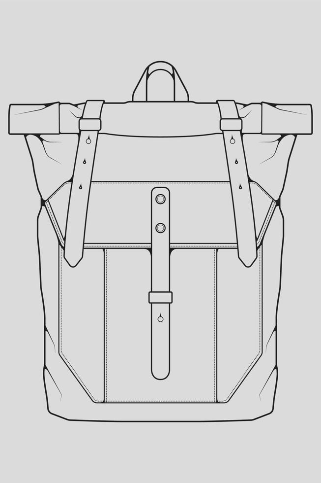 Sketch of a rucksack. Backpack isolated on white background. Vector illustration of a sketch style.