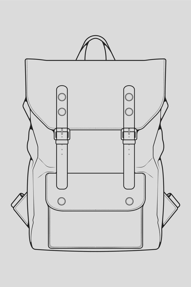 Sketch of a rucksack. Backpack isolated on white background. Vector illustration of a sketch style.