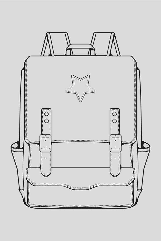 Sketch of a rucksack. Backpack isolated on white background. Vector illustration of a sketch style.