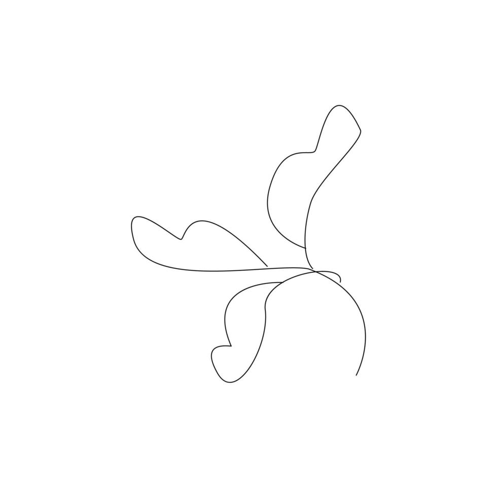 Flat linear art flower leaf for decoration design. Vector isolated outline drawing. Silhouette vector flat illustration. White paper texture. Decor, decorative paper.