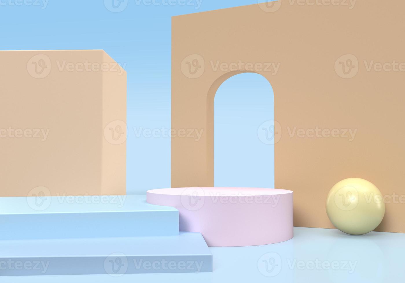 3d arch with podium and ball for product display outdoor design photo
