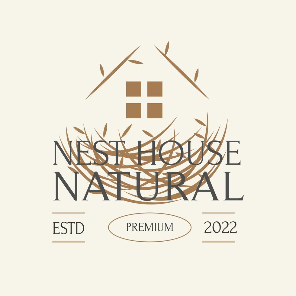 logotipo vintage de la casa nido natural vector